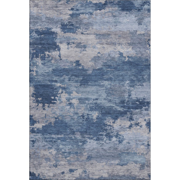 HomeRoots 8' Navy Blue & Denim Abstract Washable Round Rug - Durable, Stain-Resistant with UV Protection 717191