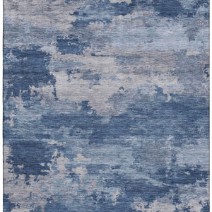 HomeRoots 8' Navy Blue & Denim Abstract Washable Round Rug - Durable, Stain-Resistant with UV Protection 717191