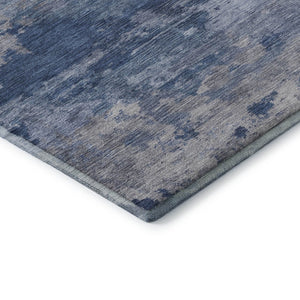 HomeRoots 8' Navy Blue & Denim Abstract Washable Round Rug - Durable, Stain-Resistant with UV Protection 717191
