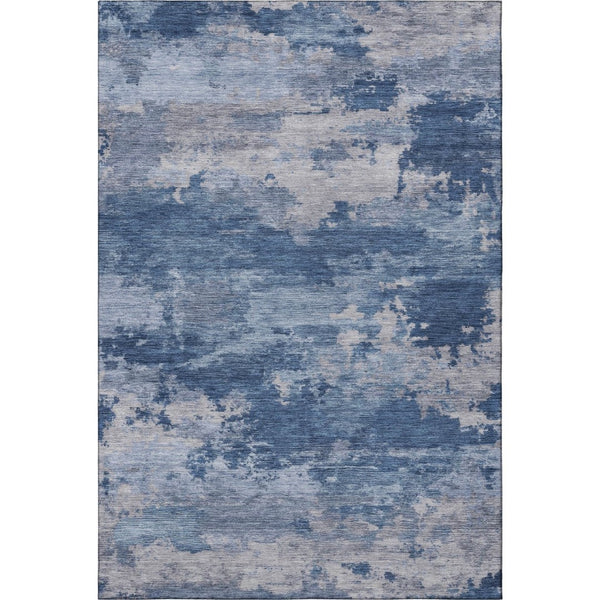 HomeRoots 8' Navy Blue & Denim Abstract Washable Round Rug - Durable, Stain-Resistant with UV Protection 717191