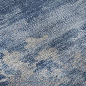 HomeRoots 8' Navy Blue & Denim Abstract Washable Round Rug - Durable, Stain-Resistant with UV Protection 717191