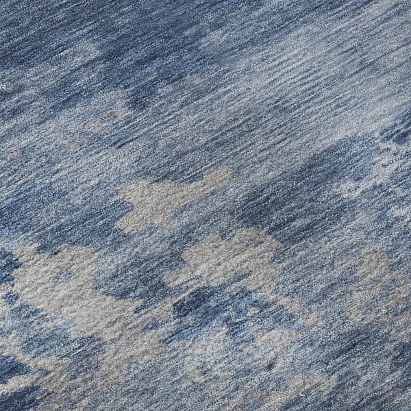 HomeRoots 8' Navy Blue & Denim Abstract Washable Round Rug - Durable, Stain-Resistant with UV Protection 717191