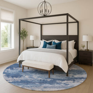 HomeRoots 8' X 10' Navy Blue & Denim Abstract Washable Area Rug with UV Protection for Modern Living Spaces 717192