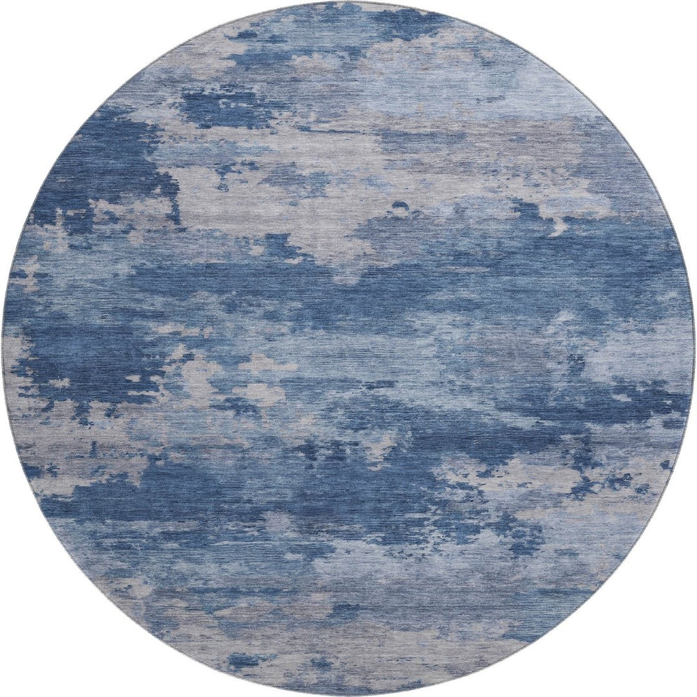 HomeRoots 8' X 10' Navy Blue & Denim Abstract Washable Area Rug with UV Protection for Modern Living Spaces 717192