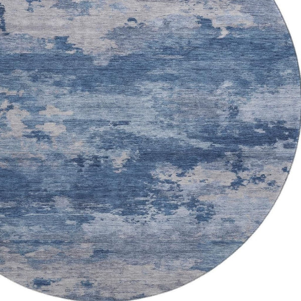 HomeRoots 8' X 10' Navy Blue & Denim Abstract Washable Area Rug with UV Protection for Modern Living Spaces 717192