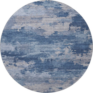 HomeRoots 8' X 10' Navy Blue & Denim Abstract Washable Area Rug with UV Protection for Modern Living Spaces 717192
