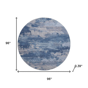 HomeRoots 8' X 10' Navy Blue & Denim Abstract Washable Area Rug with UV Protection for Modern Living Spaces 717192