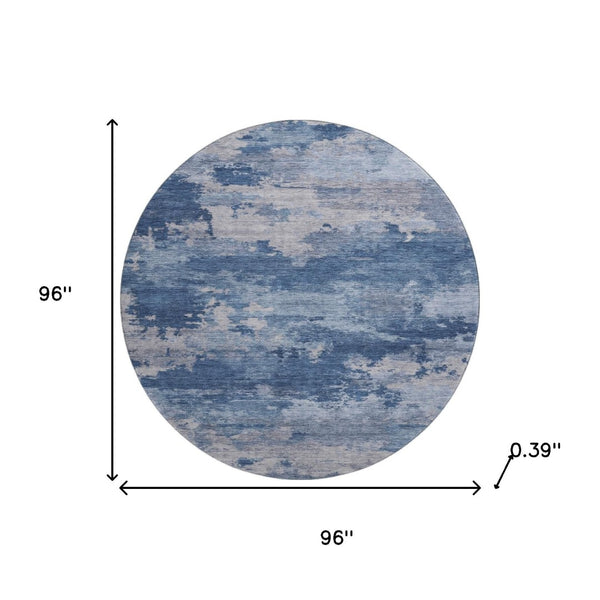 HomeRoots 8' X 10' Navy Blue & Denim Abstract Washable Area Rug with UV Protection for Modern Living Spaces 717192