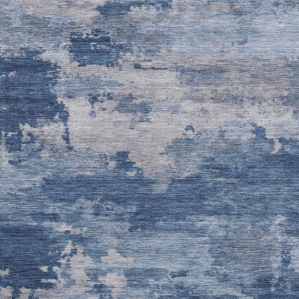 HomeRoots 9' X 12' Navy & Denim Blue Abstract Washable Area Rug - Durable, UV-Protected, Easy-Care Design! 717193
