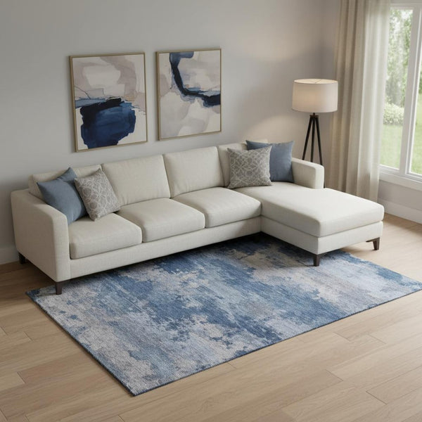 HomeRoots 10' X 14' Navy Blue Abstract Area Rug - Washable, UV Protected, Stain Resistant, Kid & Pet Friendly 717194
