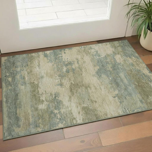 HomeRoots 5' X 8' Pale Aqua & Beige Abstract Area Rug - Washable, UV Protected, Stylish Home Essential! 717196