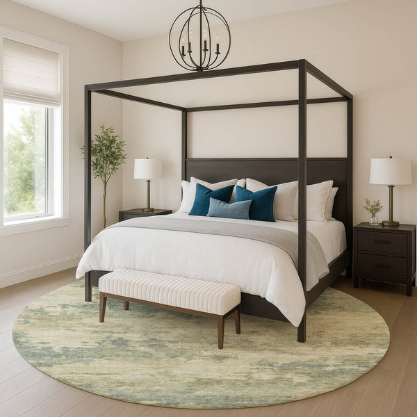 HomeRoots 8' X 10' Pale Aqua & Beige Abstract Area Rug - Washable, UV Protected, Pet-Friendly & Stylish! 717198