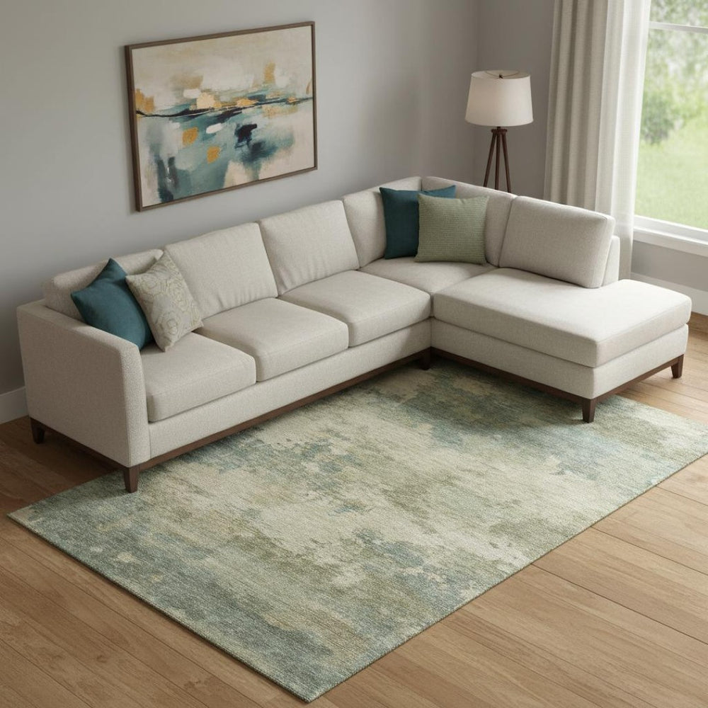 HomeRoots 9' X 12' Pale Aqua & Beige Abstract Area Rug - Washable, UV Protected, Durable & Stylish Design 717199