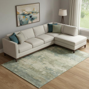 HomeRoots 9' X 12' Pale Aqua & Beige Abstract Area Rug - Washable, UV Protected, Durable & Stylish Design 717199