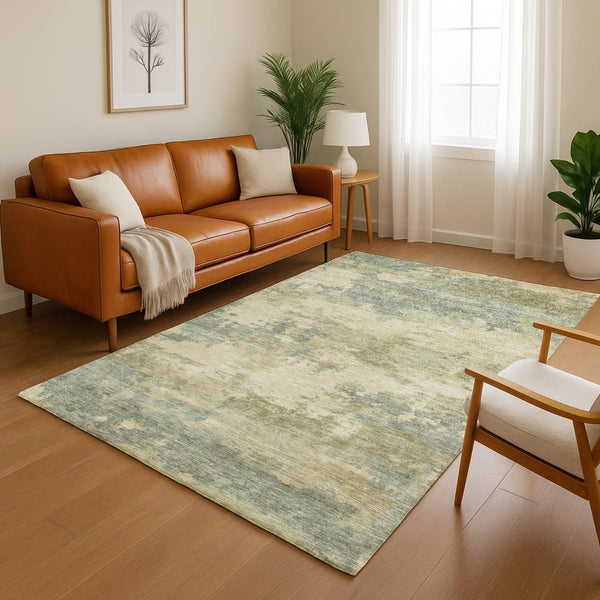 HomeRoots 10' X 14' Pale Aqua & Beige Abstract Area Rug – Washable, UV Protected, Durable for Busy Homes! 717200