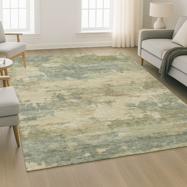 HomeRoots 10' X 14' Pale Aqua & Beige Abstract Area Rug – Washable, UV Protected, Durable for Busy Homes! 717200