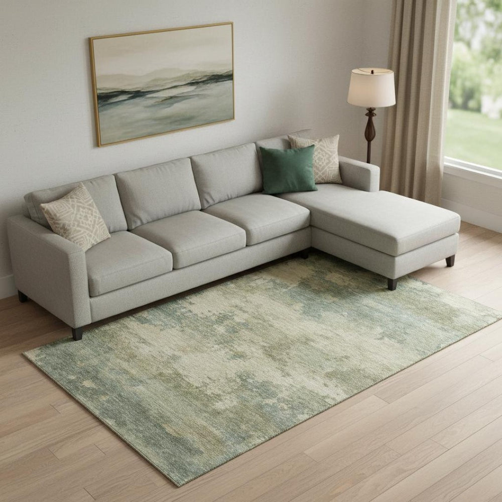HomeRoots 10' X 14' Pale Aqua & Beige Abstract Area Rug – Washable, UV Protected, Durable for Busy Homes! 717200