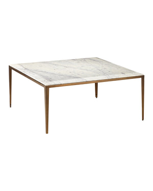 Currey & Company Oblique Marble Cocktail Table - Sleek Antique Brass Frame With Floating White Lilac Top & Unique Veining White White Lilac Marble ,Iron ,Engineered Wood 4000-0237-currey-company