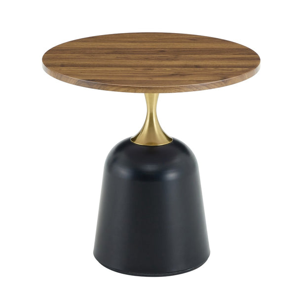 English Elm 23.6 Inch Round Side Table with Metal Base Warm Grain Top for Living Room or Office Walnut W2920P407665
