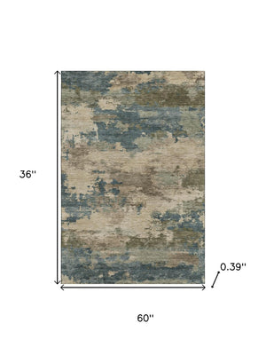 HomeRoots 5' X 8' Stylish Teal & Beige Abstract Area Rug - Washable, UV Protected, Durable & Low Maintenance! 717202