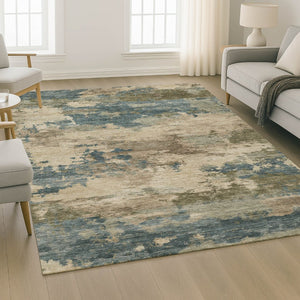 HomeRoots 5' X 8' Stylish Teal & Beige Abstract Area Rug - Washable, UV Protected, Durable & Low Maintenance! 717202