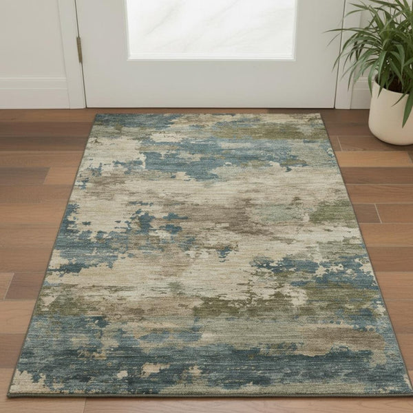HomeRoots 5' X 8' Stylish Teal & Beige Abstract Area Rug - Washable, UV Protected, Durable & Low Maintenance! 717202