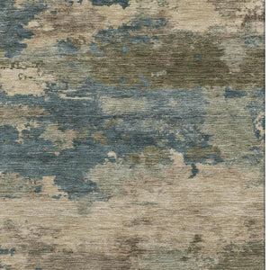 HomeRoots 8' Teal and Beige Abstract Washable Round Rug - Stylish, Stain-Resistant, UV-Guard for Any Space! 717203
