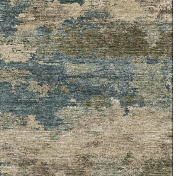 HomeRoots 8' Teal and Beige Abstract Washable Round Rug - Stylish, Stain-Resistant, UV-Guard for Any Space! 717203