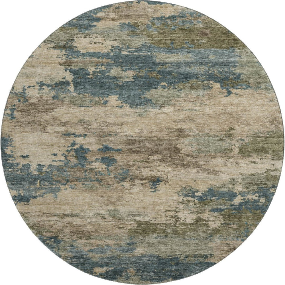 HomeRoots 8' X 10' Teal & Beige Abstract Washable Area Rug with UV Protection for High-Traffic Spaces 717204