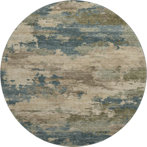 HomeRoots 8' X 10' Teal & Beige Abstract Washable Area Rug with UV Protection for High-Traffic Spaces 717204
