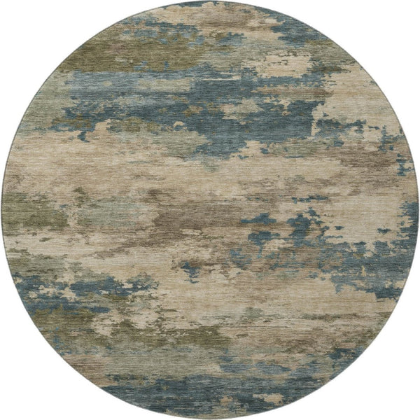 HomeRoots 8' X 10' Teal & Beige Abstract Washable Area Rug with UV Protection for High-Traffic Spaces 717204