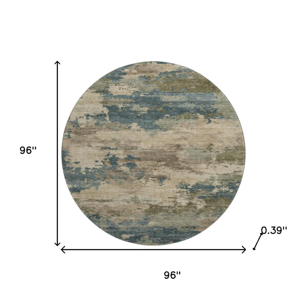 HomeRoots 8' X 10' Teal & Beige Abstract Washable Area Rug with UV Protection for High-Traffic Spaces 717204