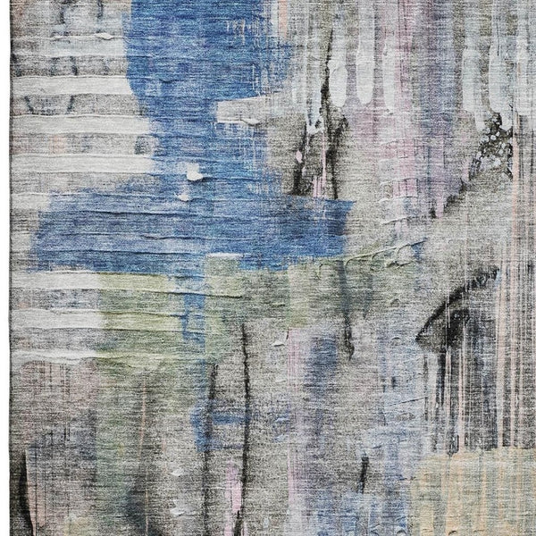 HomeRoots 5' X 8' Stylish Blue and Black Abstract Area Rug - Washable, Durable, UV Protected for Everyday Use 717208