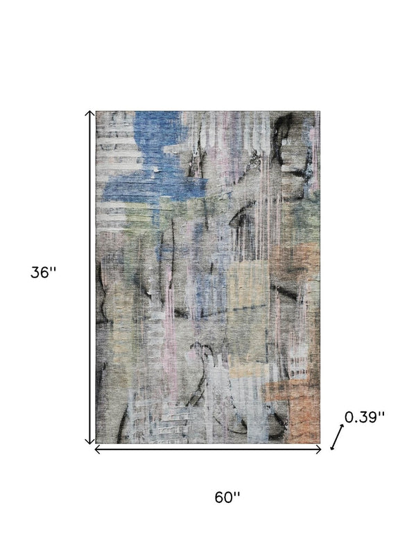 HomeRoots 5' X 8' Stylish Blue and Black Abstract Area Rug - Washable, Durable, UV Protected for Everyday Use 717208