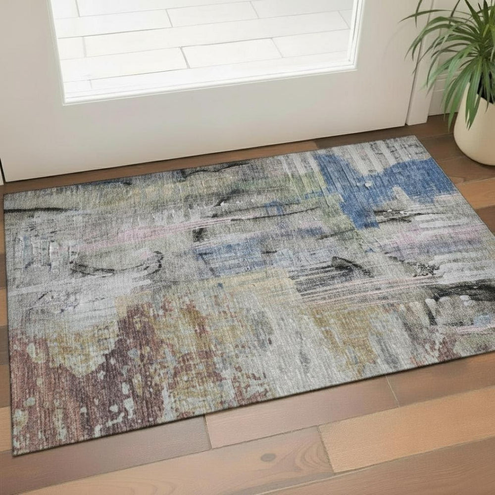 HomeRoots 5' X 8' Stylish Blue and Black Abstract Area Rug - Washable, Durable, UV Protected for Everyday Use 717208