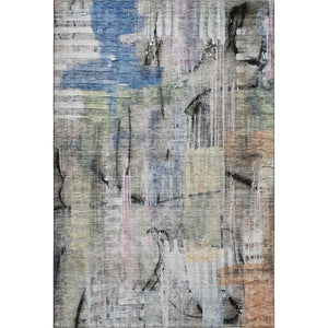 HomeRoots 8' Contemporary Blue and Black Abstract Washable Round Rug with UV Protection for High-Traffic Areas 717209