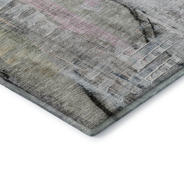 HomeRoots 8' Contemporary Blue and Black Abstract Washable Round Rug with UV Protection for High-Traffic Areas 717209