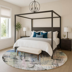HomeRoots 8' X 10' Blue And Black Abstract Machine-Washable Area Rug with UV Protection for Modern Spaces 717210