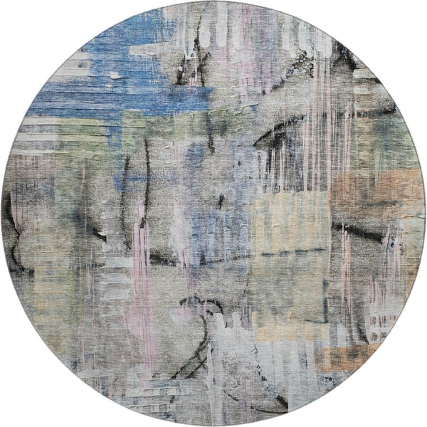 HomeRoots 8' X 10' Blue And Black Abstract Machine-Washable Area Rug with UV Protection for Modern Spaces 717210