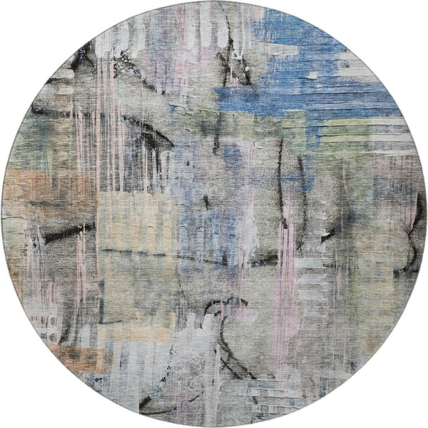 HomeRoots 8' X 10' Blue And Black Abstract Machine-Washable Area Rug with UV Protection for Modern Spaces 717210