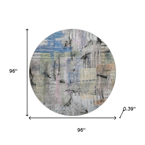 HomeRoots 8' X 10' Blue And Black Abstract Machine-Washable Area Rug with UV Protection for Modern Spaces 717210