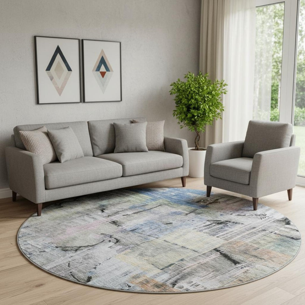 HomeRoots 8' X 10' Blue And Black Abstract Machine-Washable Area Rug with UV Protection for Modern Spaces 717210