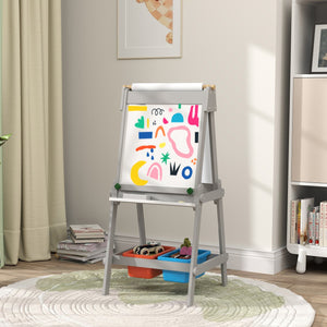 English Elm Qaba Kids Art Easel with Paper Roll, Double-Sided Chalk & Whiteboard, Storage Boxes, Safe Build Gray W2225P249778