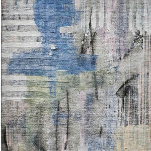 HomeRoots 9' X 12' Blue and Black Abstract Area Rug - Washable, UV Protected, Stain-Resistant for Modern Homes 717211