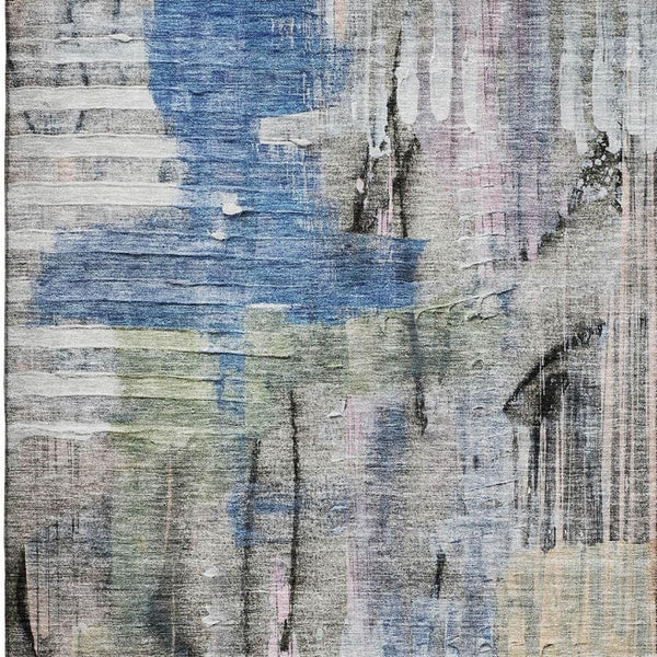 HomeRoots 9' X 12' Blue and Black Abstract Area Rug - Washable, UV Protected, Stain-Resistant for Modern Homes 717211