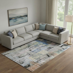 HomeRoots 9' X 12' Blue and Black Abstract Area Rug - Washable, UV Protected, Stain-Resistant for Modern Homes 717211