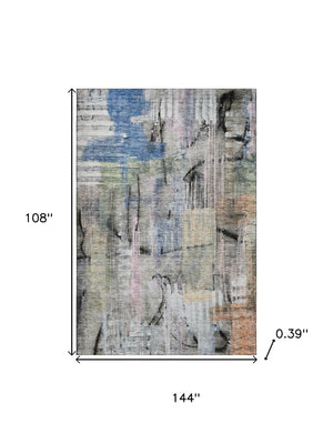 HomeRoots 10' Blue and Black Abstract Area Rug - Washable, UV Protected, Perfect for High-Traffic Spaces! 717212