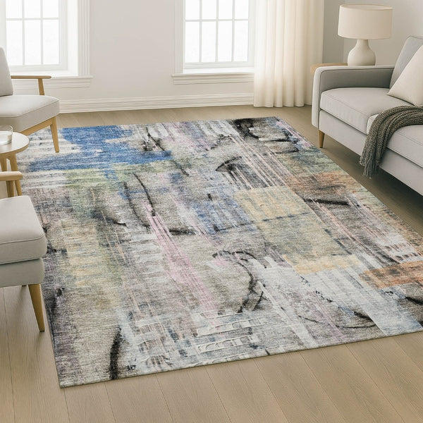 HomeRoots 10' Blue and Black Abstract Area Rug - Washable, UV Protected, Perfect for High-Traffic Spaces! 717212