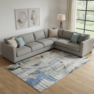 HomeRoots 10' Blue and Black Abstract Area Rug - Washable, UV Protected, Perfect for High-Traffic Spaces! 717212