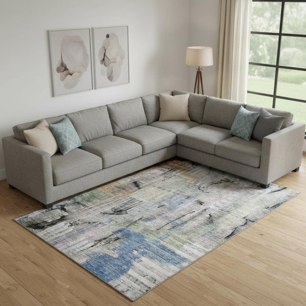 HomeRoots 10' Blue and Black Abstract Area Rug - Washable, UV Protected, Perfect for High-Traffic Spaces! 717212